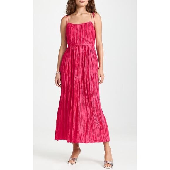 Ulla Johnson Orla Tie Shoulder Plissé Red Pleated Midi Dress 6 Small - Picture 3 of 16